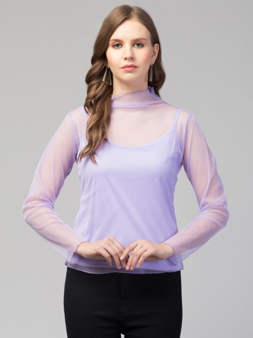 StylzIndia - Stylish Solid Mesh Top - Purple - M