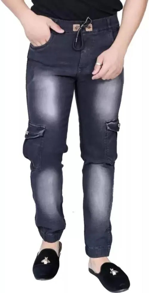 BuaGi Collection Cargo Denim Jogger Jeans for Men (BLACK) l Mens Jeans