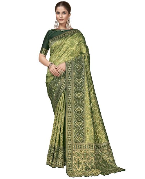 Sariya Self Design Banarasi Silk Blend, Jacquard Saree (Light Green)