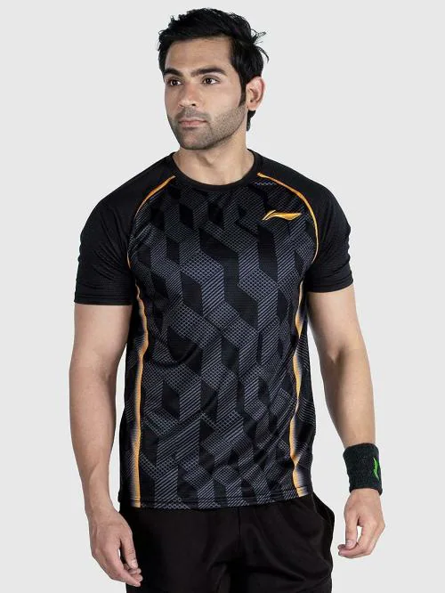 Li-Ning Unisex Black Solid Polyester Badminton T-Shirt L