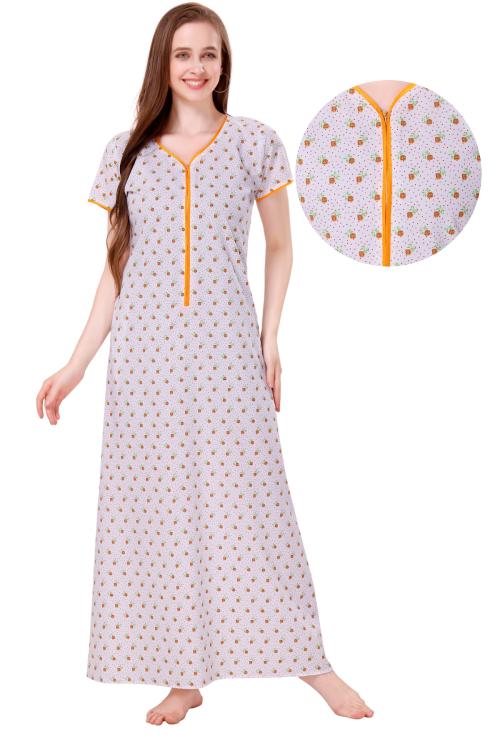 Buy Piu Women's Cotton Front Zipper Gown Yellow XLarge Online at Best