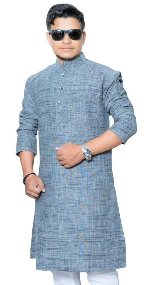 Men Cotton Khadi Grey Kurta -M