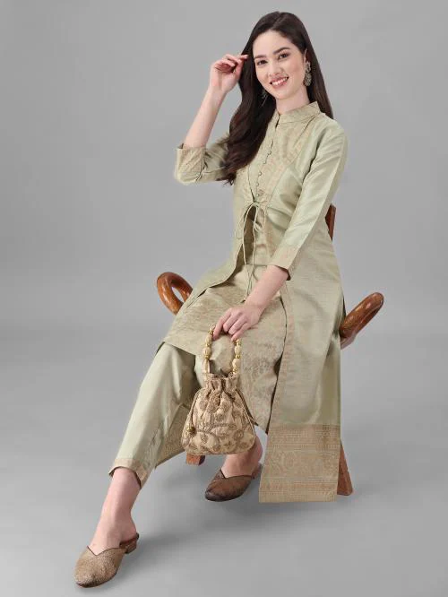 Shree Sheetal Fashion & Art Women's Printed Ethinc Jacket With Kurta Set (Pista) (DFJK40ANIMAL)