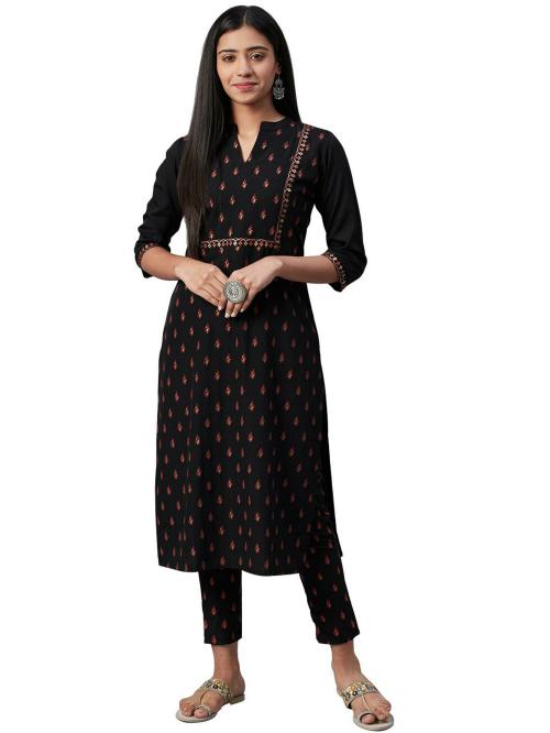 Ziyaa Women's Black Printed Straight Kurti