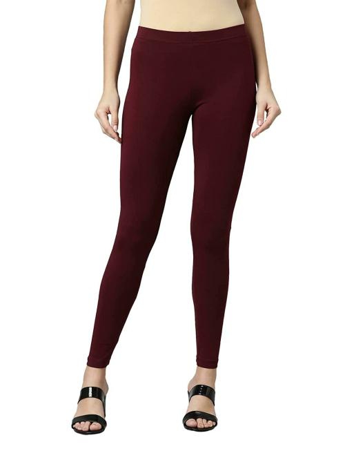 Go Colors Women Maroon Solid Stretch Leggings