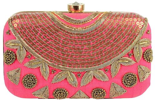 Tooba Handicraft Magenta Synthetic Girls Designer Clutch Bag With Chain Strap