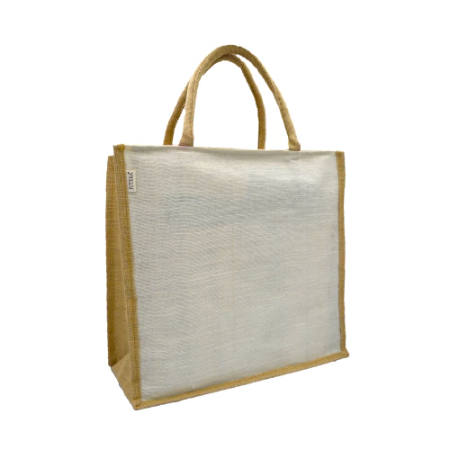 JUTEKA White and Natural, Eco Friendly, Multipurpose Jute Bag with Zipper Closure.