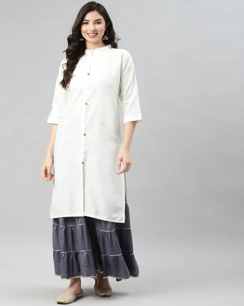 Aarika Women's Cream Color Plain Kurti