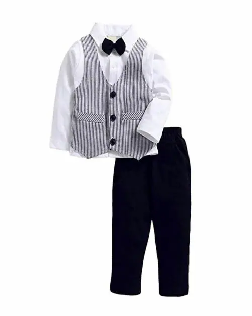 Boys Black Solid Cotton Blend Pack Of 2 Pant-Suit Set