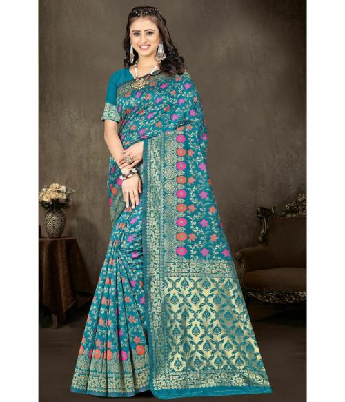 F Fashion Soft Banarasi Silk Saree new fancy banarasi saree with Rama Jacquard Saree With Blouse piece