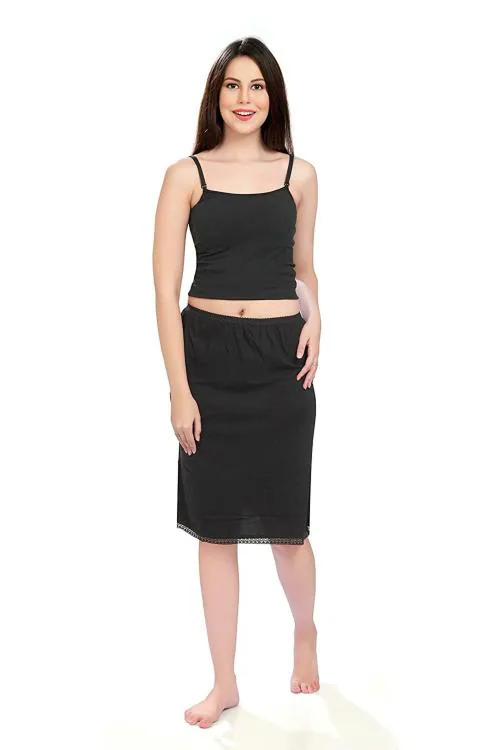 mybody Women Cotton regular half Slip mini Skirt - Knee Length petticoat- Black-knee length (M)