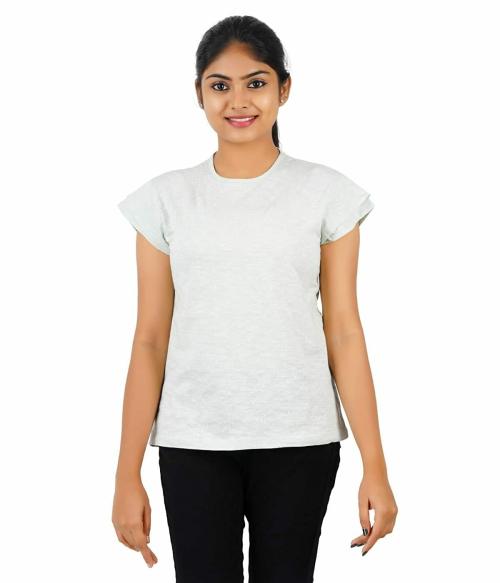 SYVI Women's Crew Neck Gathered Double Layered Sleeve T-Shirt- XS Size