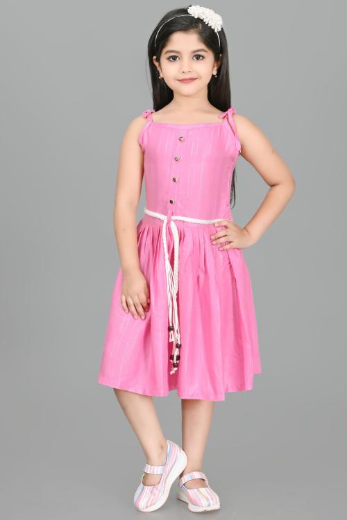 BARKAT DESIGNING PLANET Girls Midi/Knee Length Casual Dress (Pink, 3/4 Sleeve)