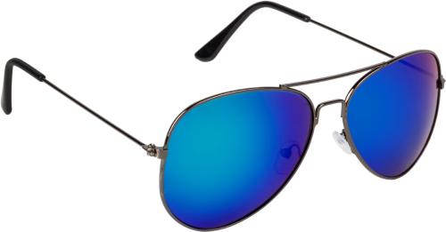 NuVew UV Protected Mirrored Unisex Aviator Sunglasses - (Mirror Green-Blue Lens | Gun Frame | Medium Size)