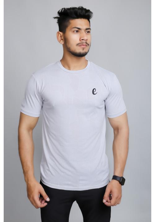 Ethan Mens Polyester Solid Round Neck Tshirts Light Grey
