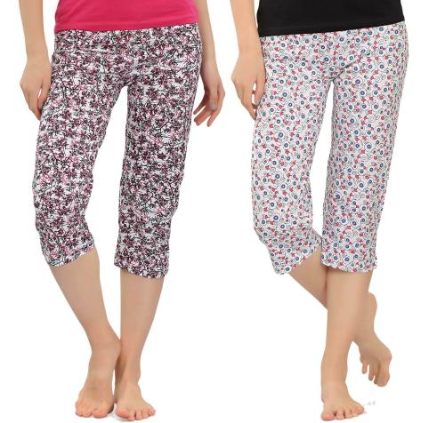 ZEBU Women Multicolor Abstract 100% Cotton Pack of 2 Capris