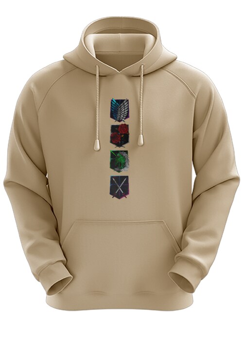 Large - Beige Unisex AOT Regiments Attack On Titan Hoodie TeesTheDay