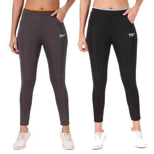 Chiku Cherry solid trendy women multicolor lycra blend Trackpants pack of 2 size Medium