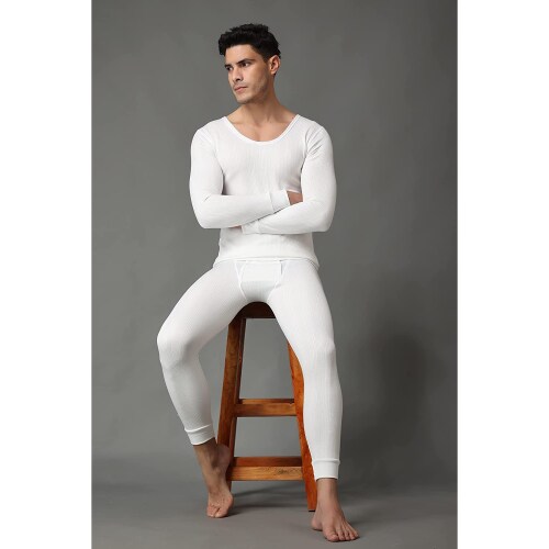 Wearslim Winter Wear Thermal Upper Vest and Bottom Lower Warmer Combo for Men Long Johns Underwear Set Color - White (Size - XL)