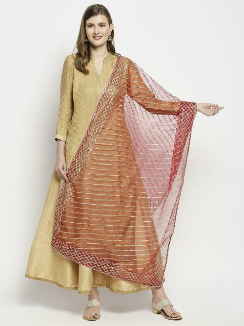 Dupatta Bazaar Women Red Embroidered Net Dupatta