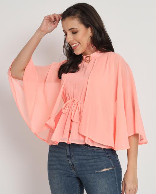 My Swag Women's Peach Color Solid Flared Regular Top