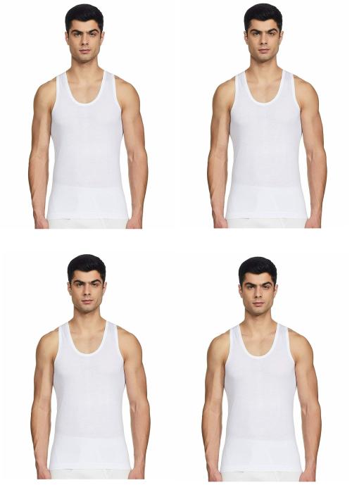 Rupa Jon White Solid Cotton Pack of 4 Vest