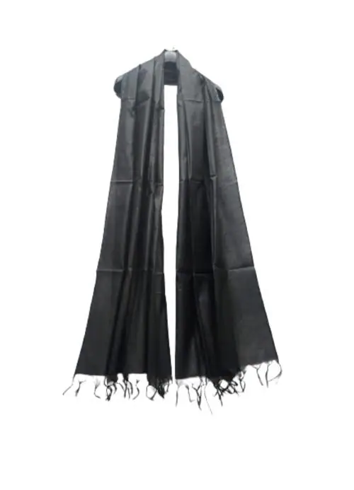 Khadija's Women's Plain Pv Cotton Banarasi Silk Black Dupatta.