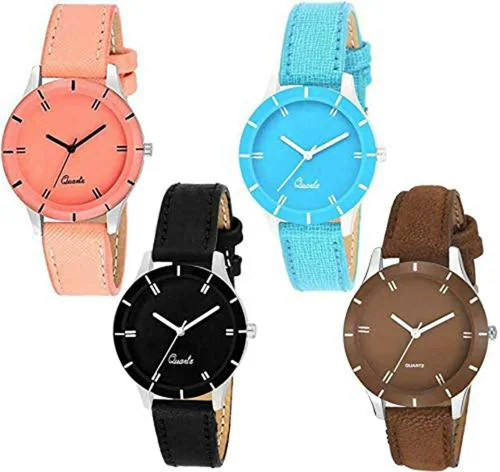 Acnos Analog Multicolor Dial Multicolor Strap Watch For Women - (605-BLK-ORG-SKYBLUE-BRWN)