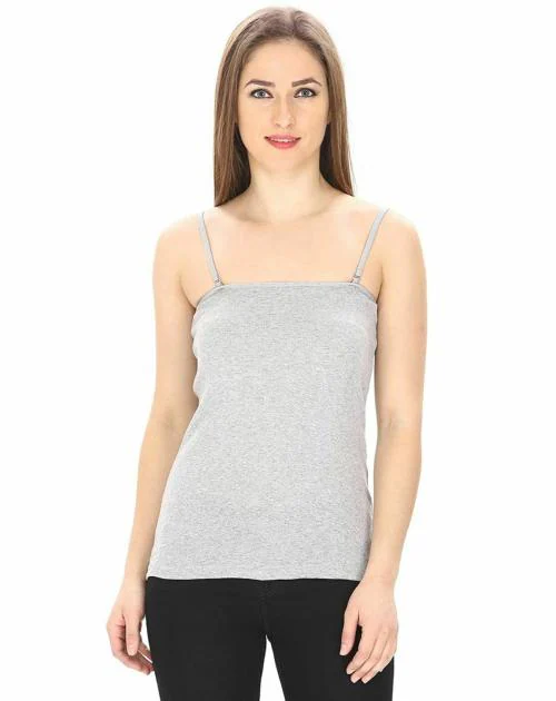 KEX Women's Grey Adusjustable Cotton Camisole Strap Sphagetti for Women/Girls Top Camisol