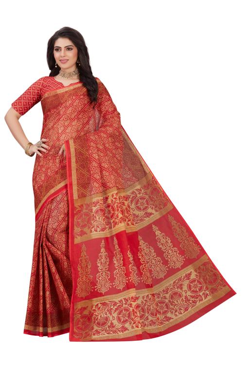 RANI SAAHIBA Women's Pure Cotton Printed Saree with Blouse Piece ( SKR9452_Red )