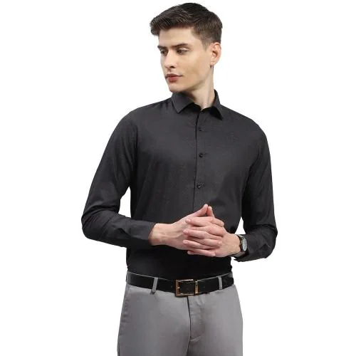 MONTE CARLO Men Jet Black Woven Design Cotton Casual Shirts