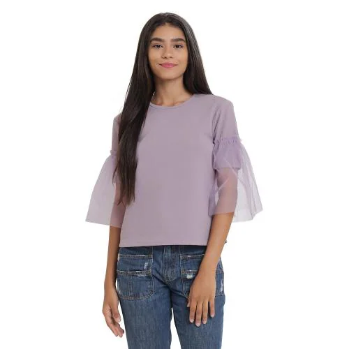 Anaghakart Woman Net Sleeve Top Purple-XL