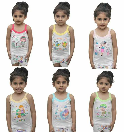 Yuneek Girls/Baby Cotton White Vest/Camisole Regular Fit Pack Of 6