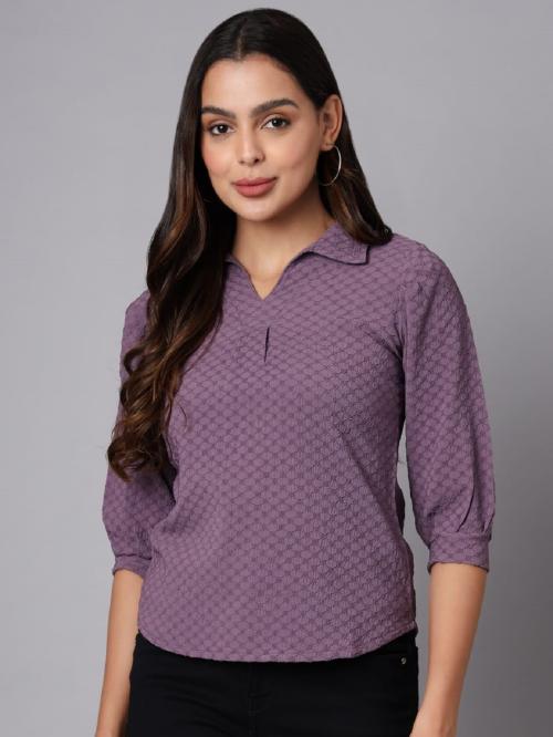 VINISHAA KLOTHING Women's Cotton Self Design Shirt Top (Purple-XL)
