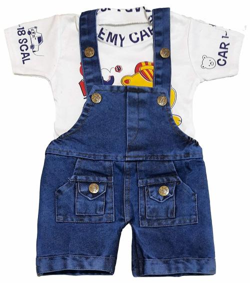 Zuvim Baby Boys & Baby Girls denim Dungaree & T-Shirt Clothing Set ( White, 6-12 months)
