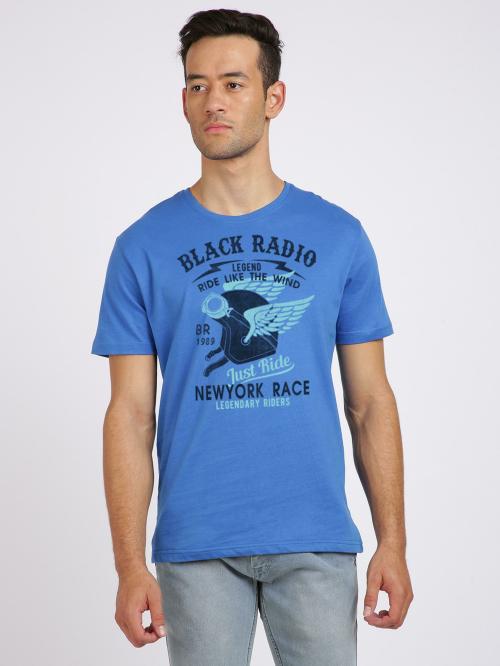BLACK RADIO Men's Cotton Printed Royal Blue T shirt