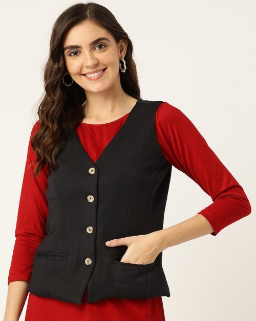 BRINNS Women Black Fleece Tailored Jacket JioMart