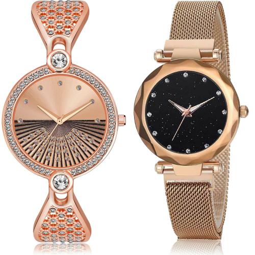 GROOT Treading Present Bracelet Bangle Chain And Magnet Rose Gold Colour Analog Metal And Stainless Steel Belt 2 Watch Combo For Women And Girls - GM249-GC9