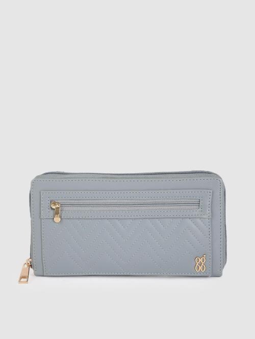 Baggit Women Blue Chrevon Synthetic Chrevon Self Design Zip Around Wallet - XL