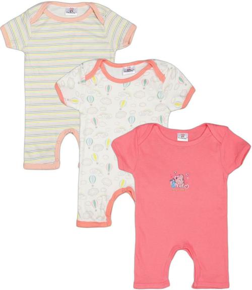 Buy Tiniberry Baby Boys and Girls Pink Striped, Printed Cotton Blend (pack of 3) Rompers, 6 9