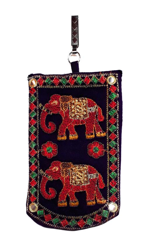 Unique Fashion Rajasthani Design Velvet Mobile Pouch with Waist Clip