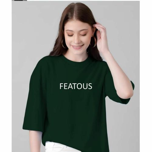 FEATOUS Down Shoulder Tshirt's for women's and Girls | Elegant FEATOUS WHITE Printed Tshirt | Color - Green | Size -L