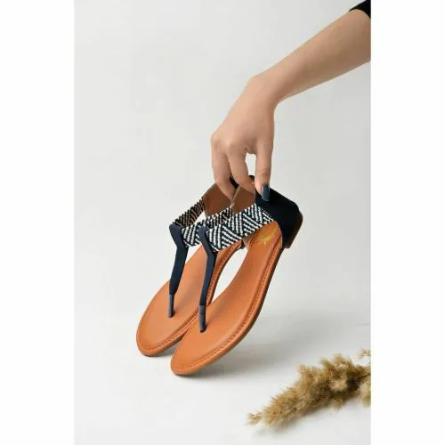 Shoetopia Stylish Ethnic Blue Flat Sandals For Women & Girls