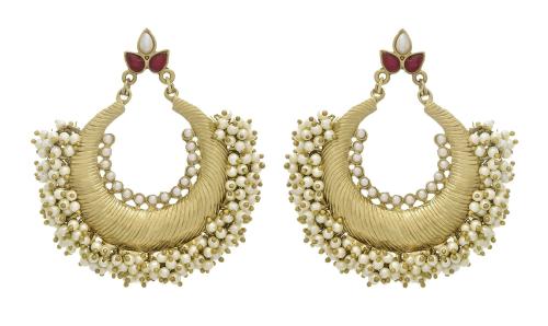 Jfl - Jewellery For Less Traditional One Gram Gold Plated Pearl Designer Bali Earring For Women