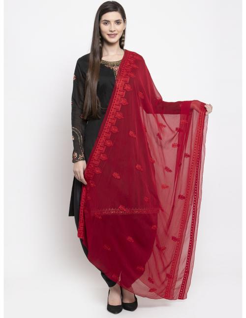 Maroon Chiffon Heavy Embroidered Dupatta