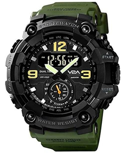 V2A Fighter Analog Digital Sport Watches for Men's and Boys (Green)