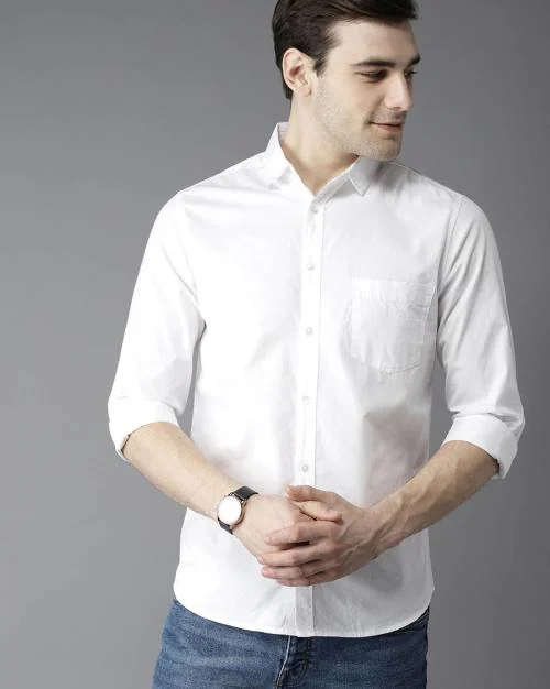 VILLAIN Stretchable Cotton Casual Shirt for Men - White