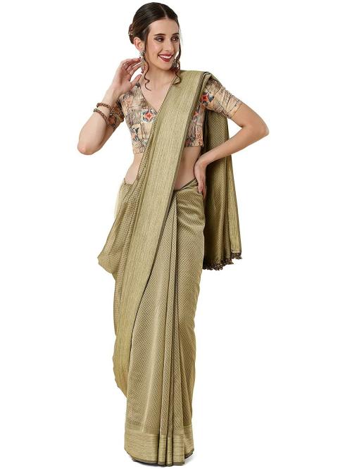 Dungrani Women Gold Georgette Saree With Unstitched Blouse Piece (Free Size)
