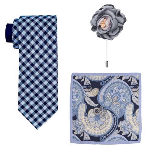 Buy The Tie Hub Blue Silk and Brass Necktie with Lapelpin and Pocket