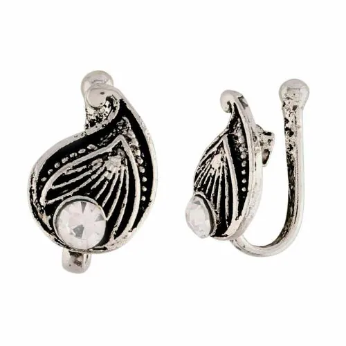 I Jewels Silver Oxidised Traditional Clip on Pressing Type Without Piercing Stud Earrings For women/Girls (E2959OX)